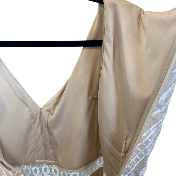 Endless Rose Beaded Brocade Dress Womens Size S White Sequin Nude lining - Picture 9 of 15